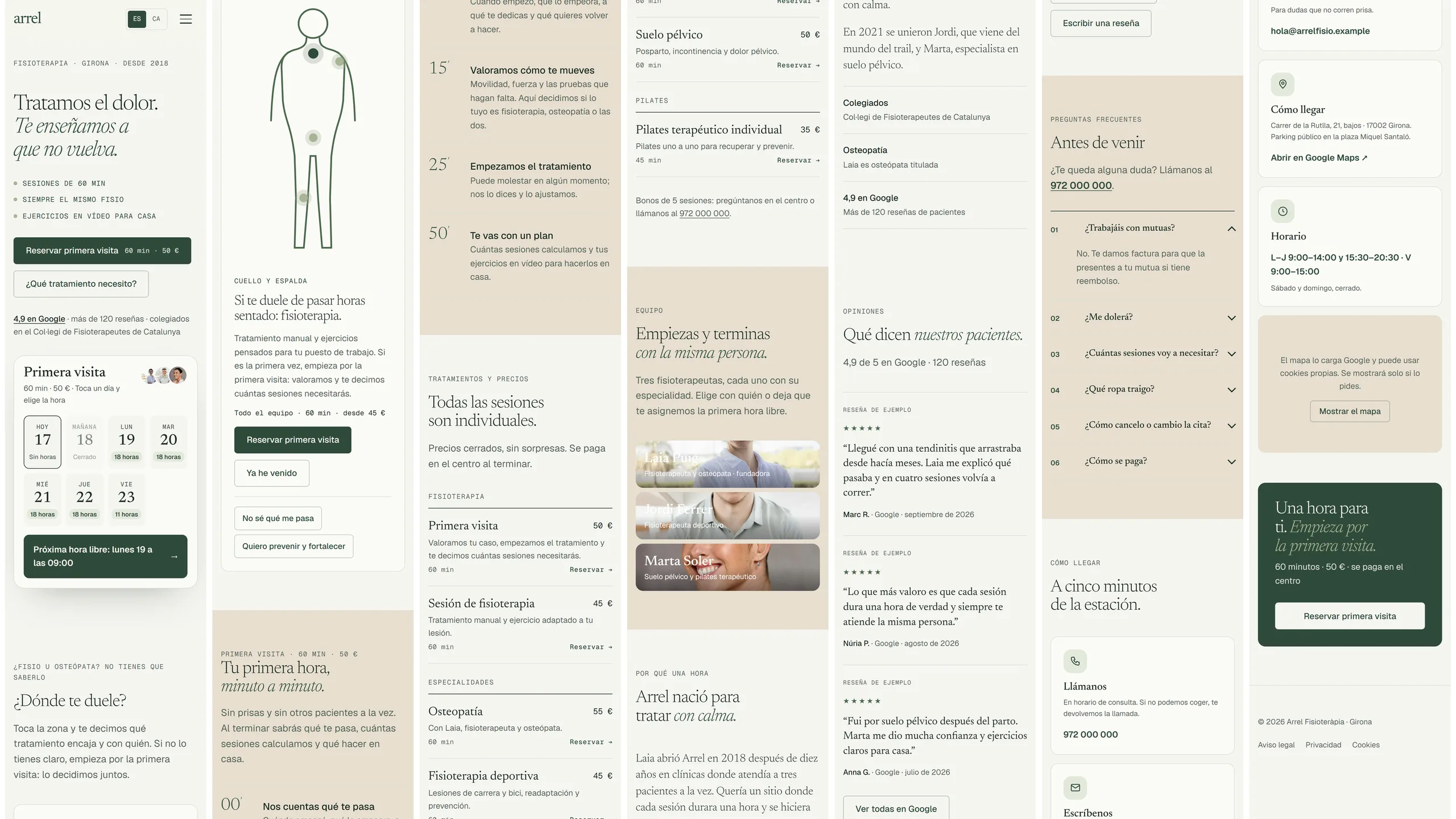 Web de demostración de Arrel Fisioteràpia vista en el móvil, de principio a fin