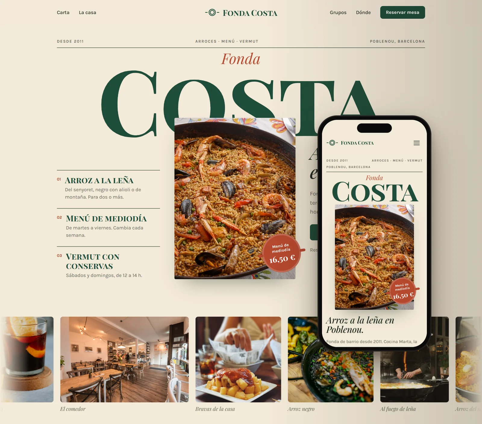 Web de demostración de Fonda Costa en un ordenador y en un móvil