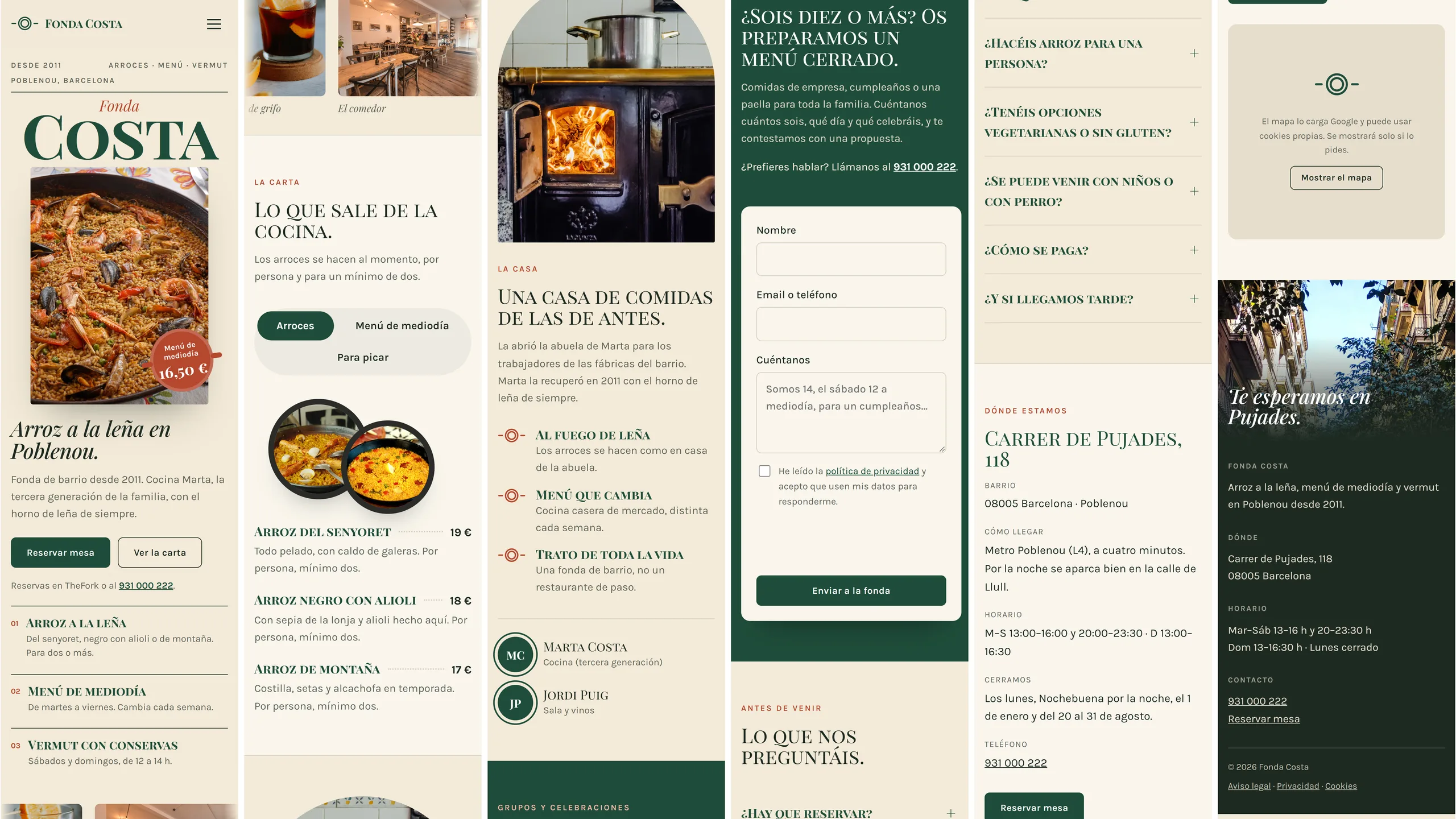 Web de demostración de Fonda Costa vista en el móvil, de principio a fin
