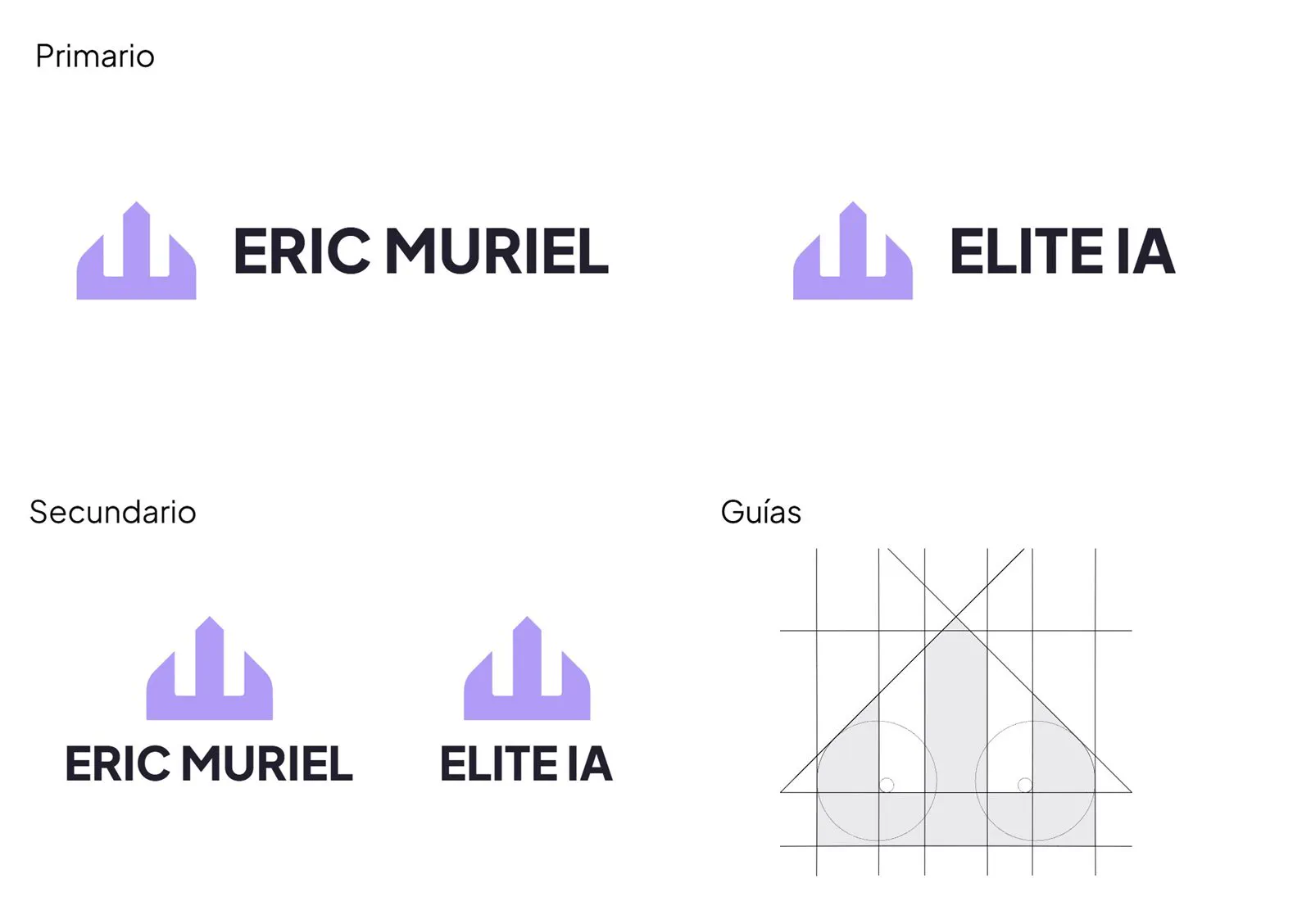 Logotipos de Eric Muriel y Elite IA con su retícula de construcción