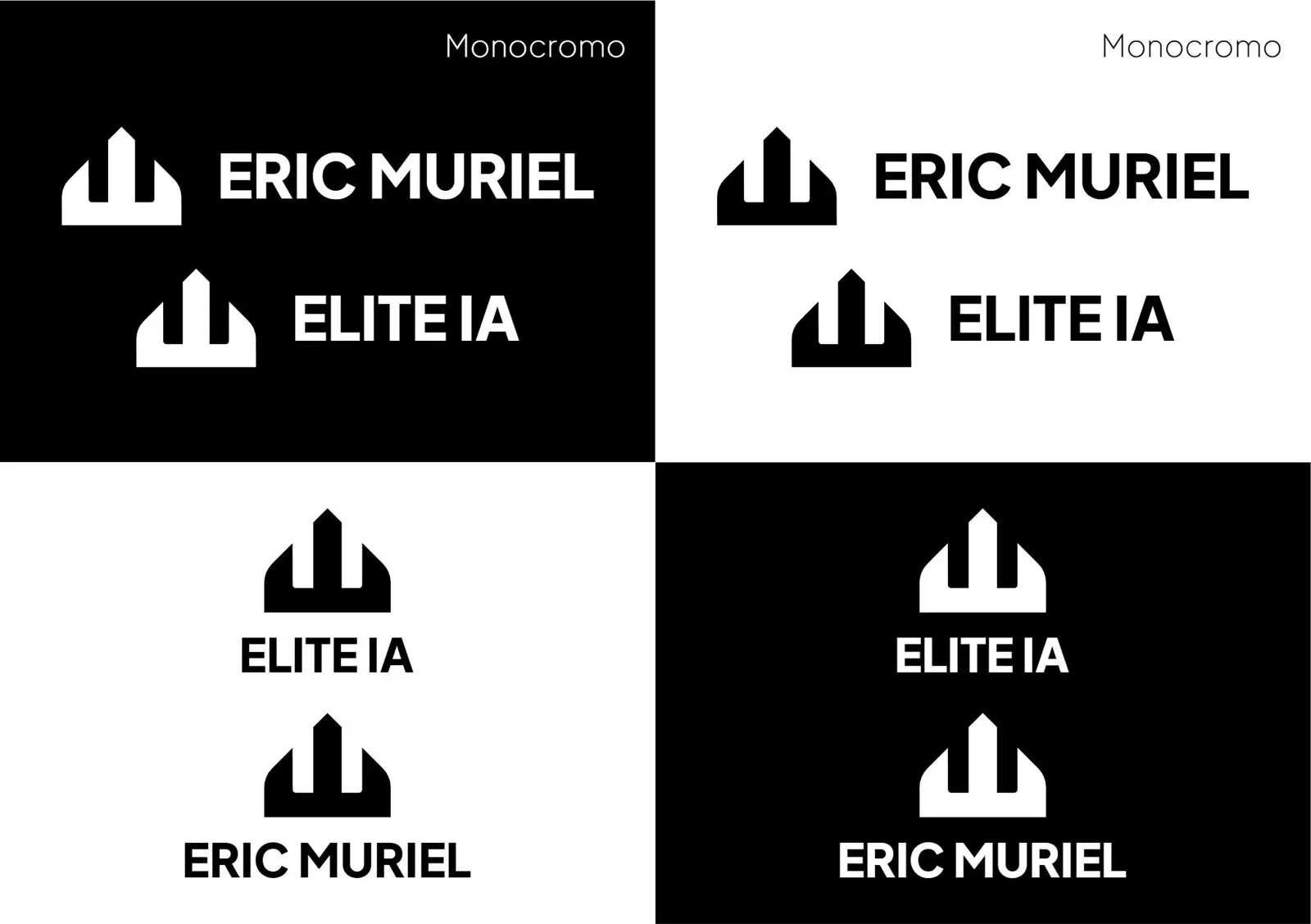 Versiones monocromas de los logotipos de Eric Muriel y Elite IA