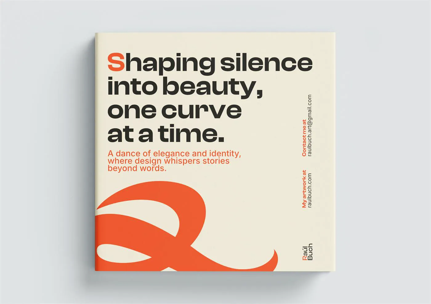 Book de portfolio con la portada «Shaping silence into beauty, one curve at a time»