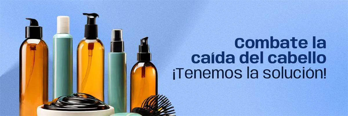 Banner «Combate la caída del cabello» con productos capilares