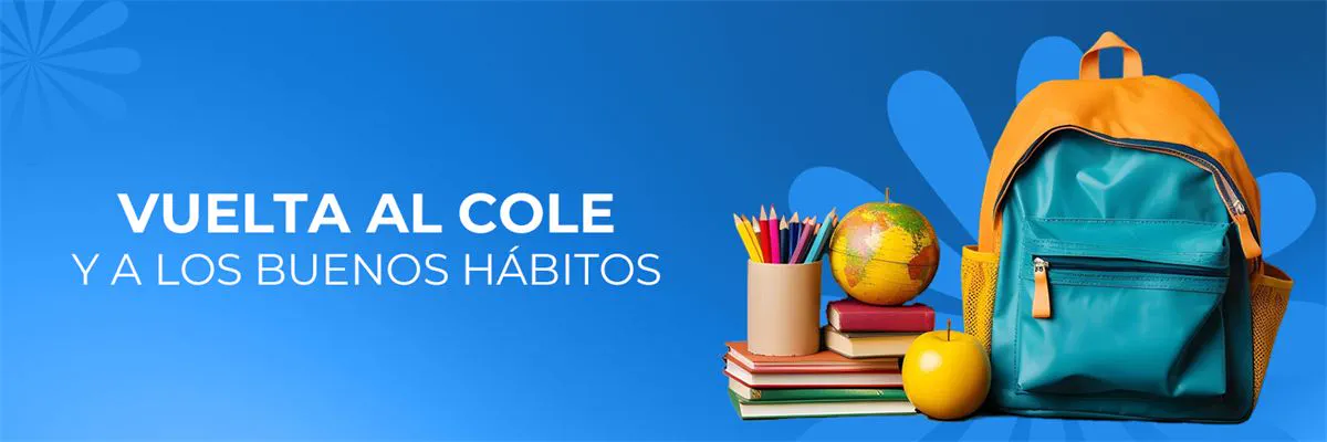 Banner «Vuelta al cole y a los buenos hábitos» con mochila
